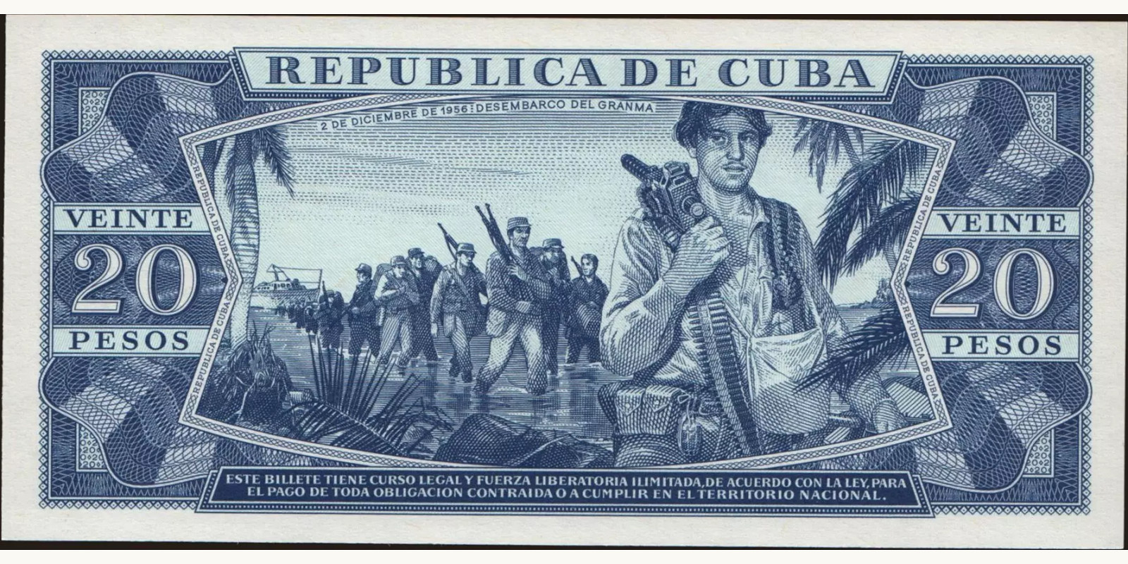 20 pesos Cuba 1983 — Back side