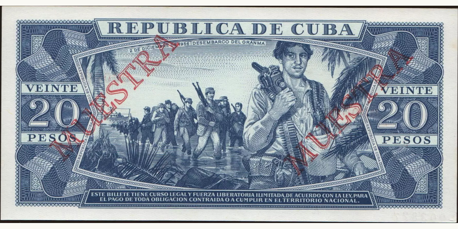 20 pesos Cuba 1988 — Back side