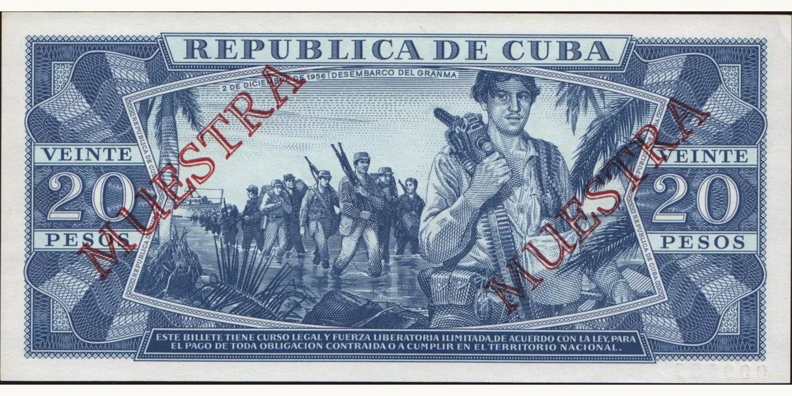 20 pesos Cuba 1989 — Back side