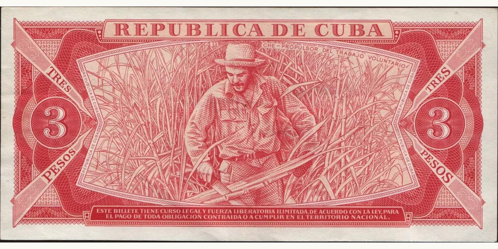 3 pesos Cuba 1983 — Back side