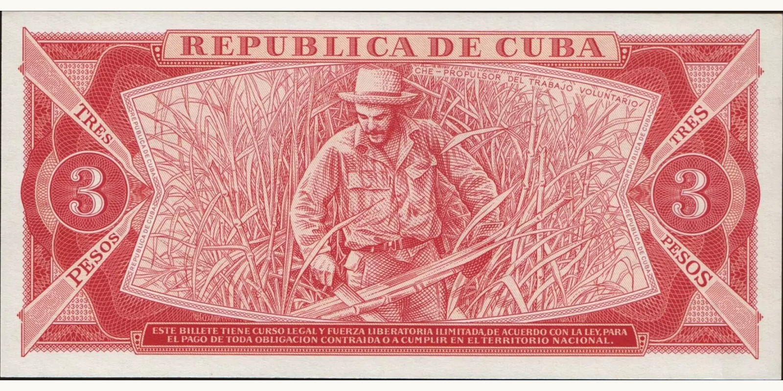 3 pesos Cuba 1984 — Back side