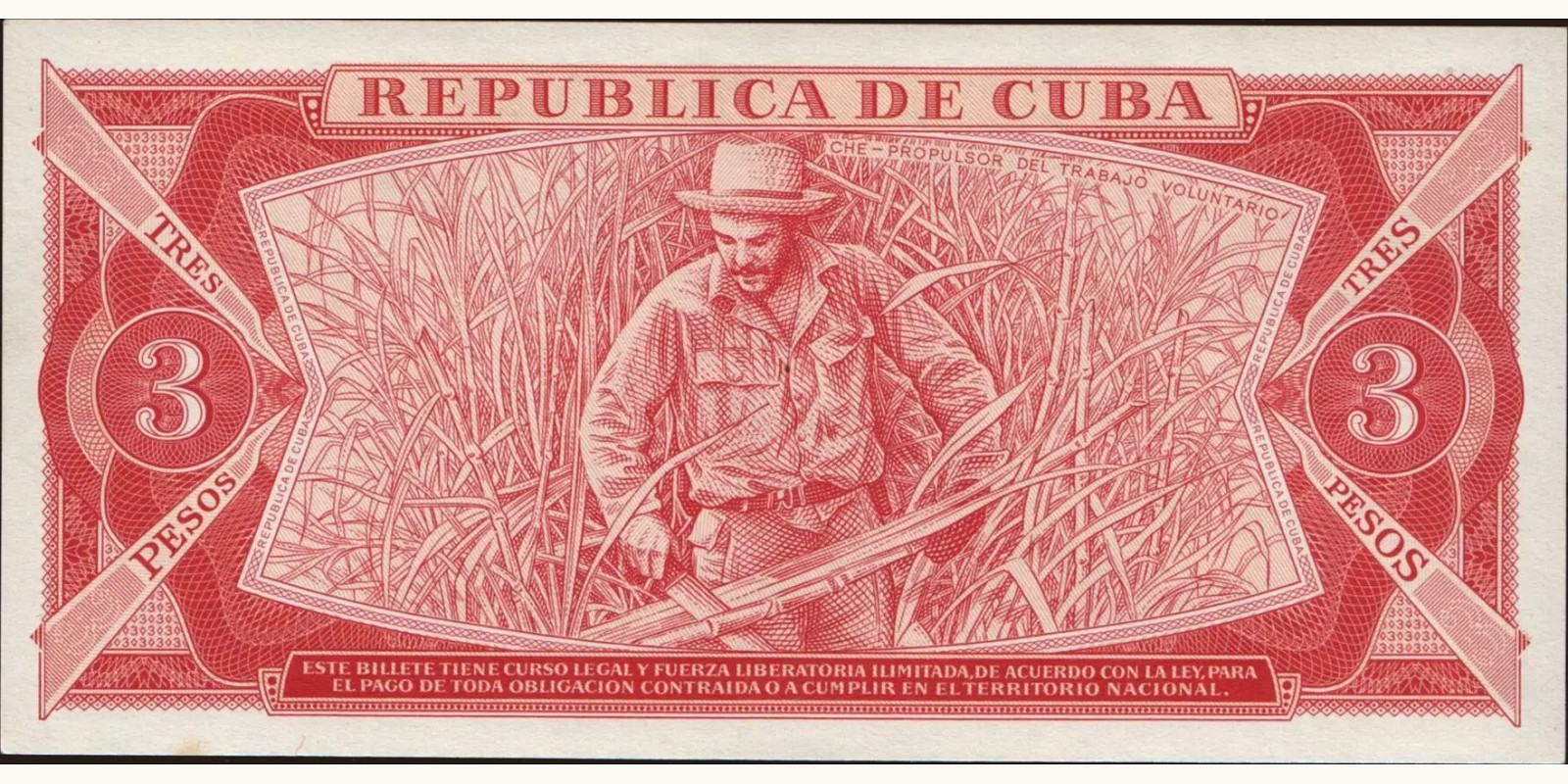 3 pesos Куба 1986 — Оборотная сторона