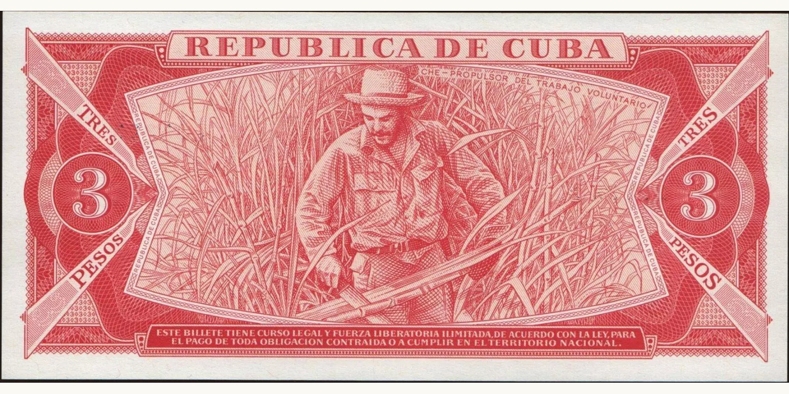 3 pesos Куба 1988 — Оборотная сторона