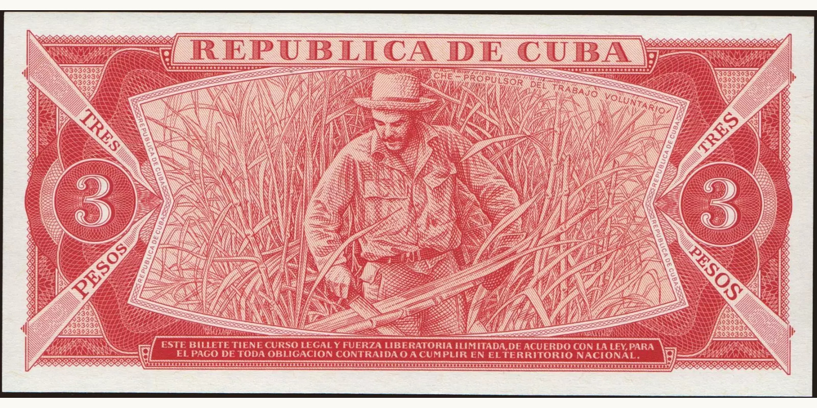 3 pesos Куба 1989 — Оборотная сторона