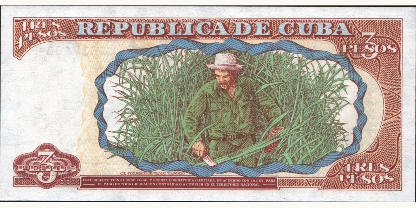 3 pesos Cuba 1995 — Back side