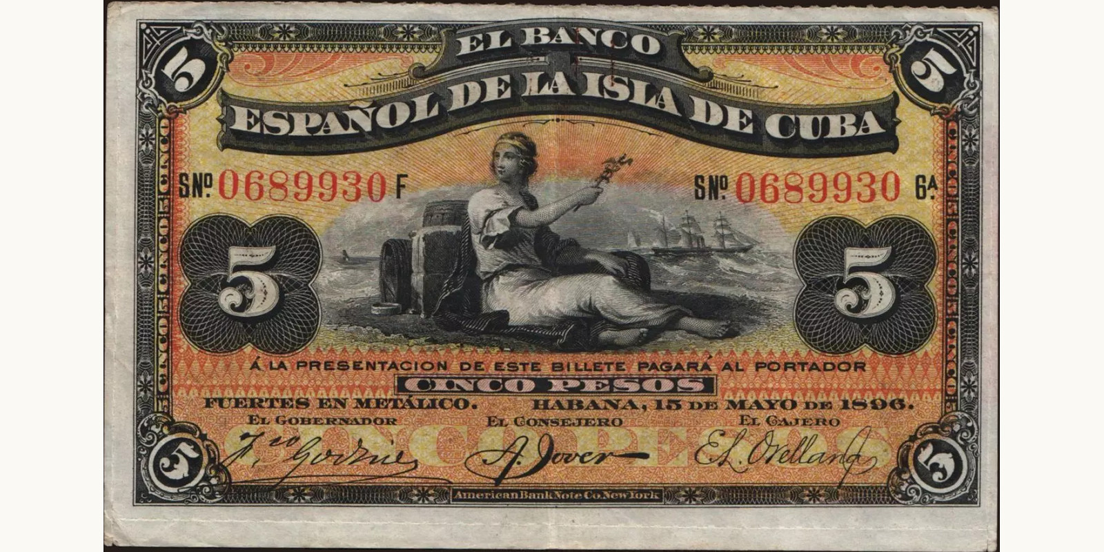 5 pesos 1896