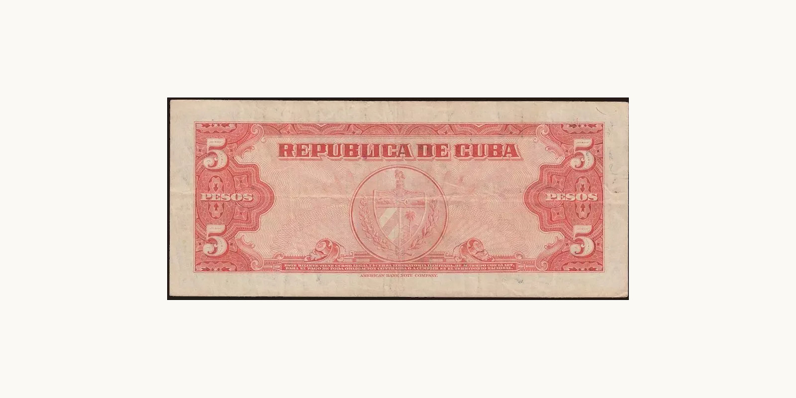 5 pesos Cuba 1950 — Back side
