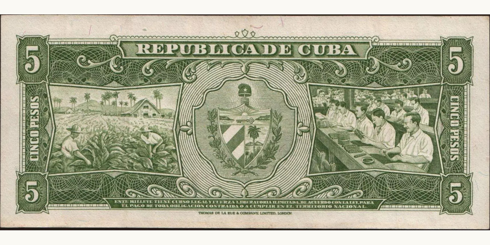 5 pesos Куба 1958 — Оборотная сторона