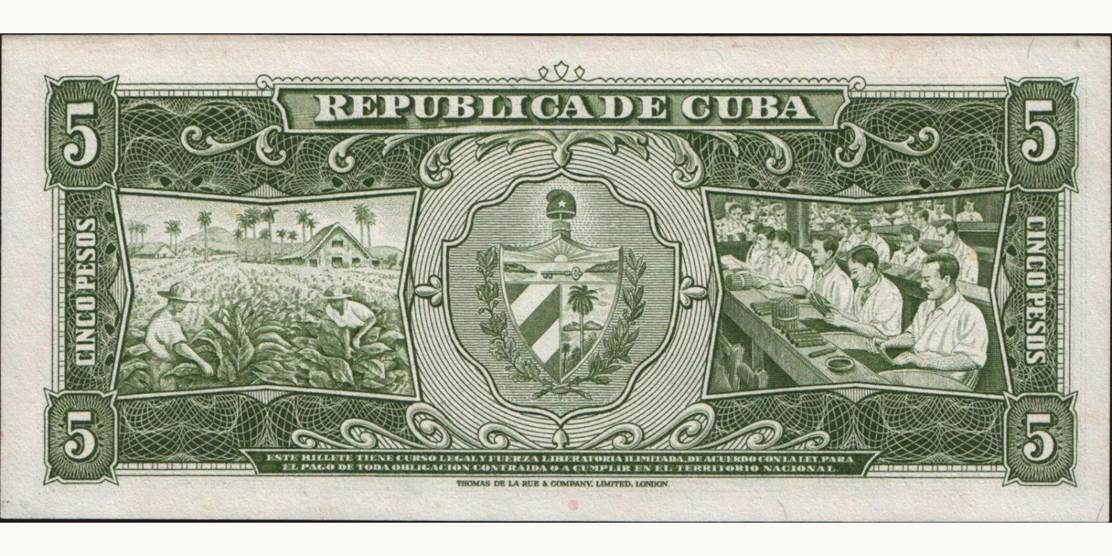 5 pesos Куба 1960 — Оборотная сторона
