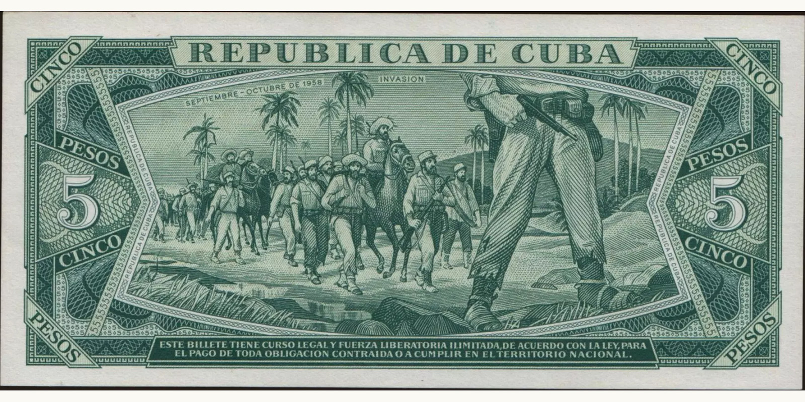 5 pesos Куба 1961 — Оборотная сторона