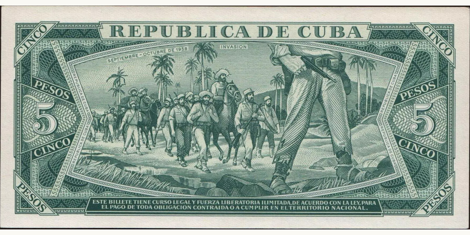 5 pesos Cuba 1965 — Back side