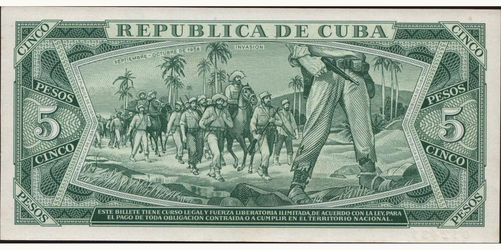 5 pesos Куба 1967 — Оборотная сторона