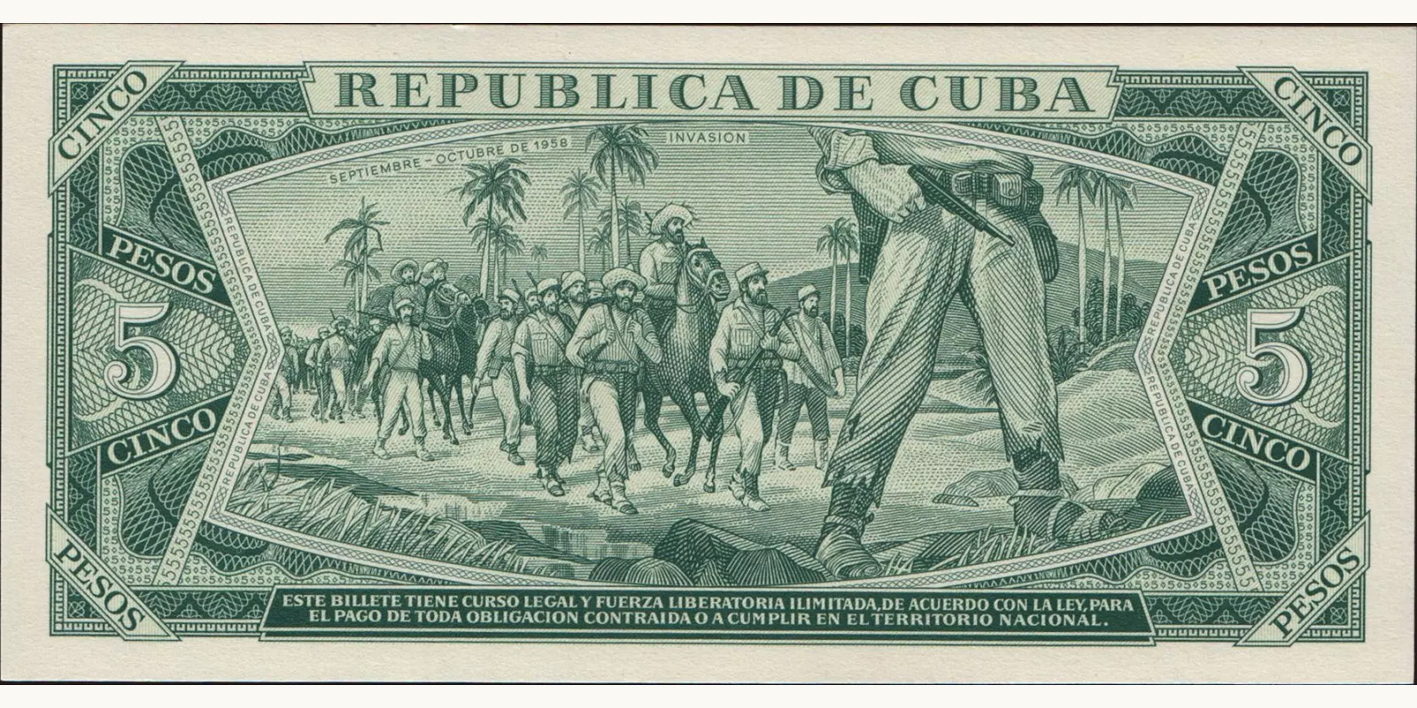 5 pesos Cuba 1972 — Back side