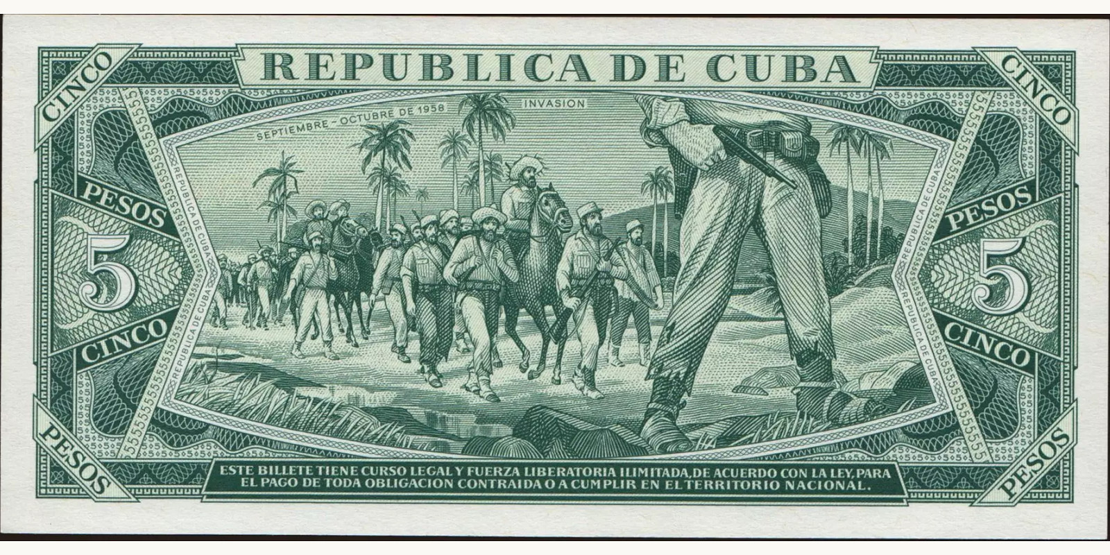 5 pesos Cuba 1986 — Back side