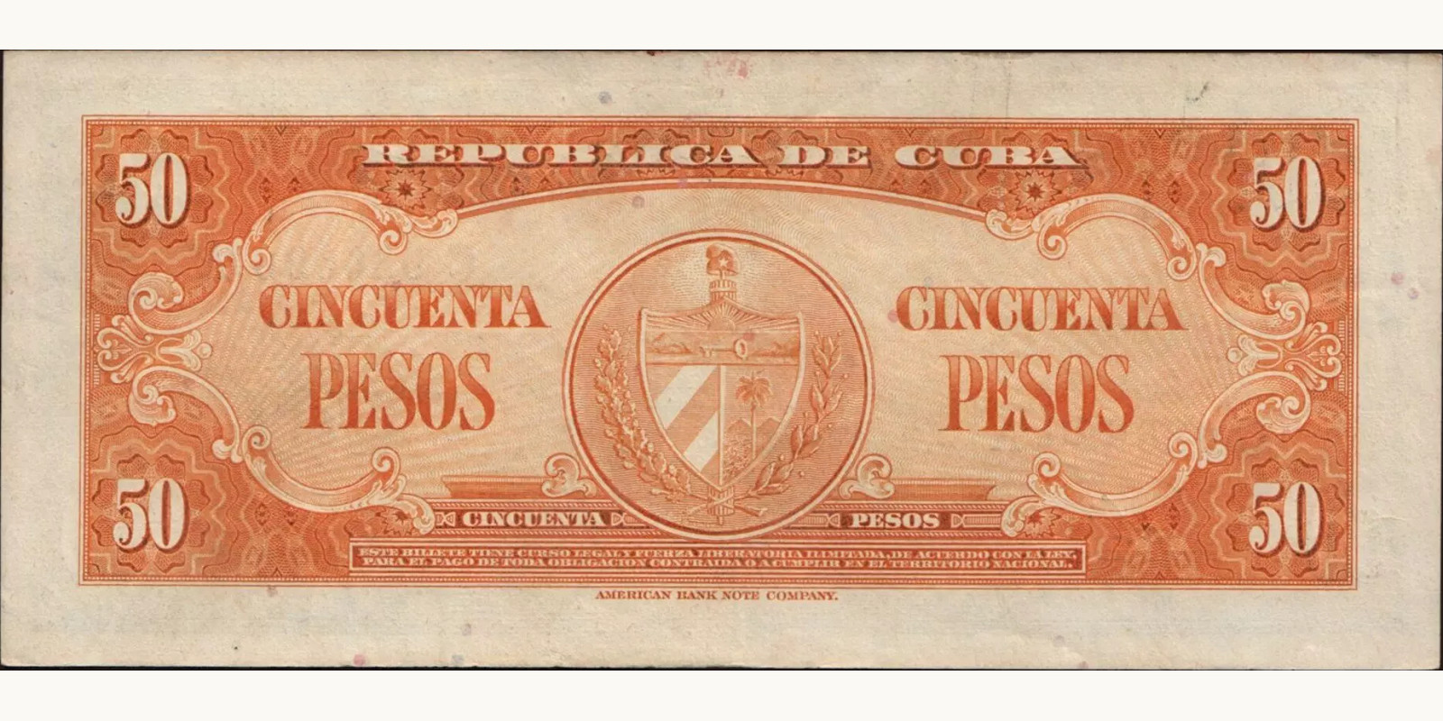50 pesos Куба 1960 — Оборотная сторона