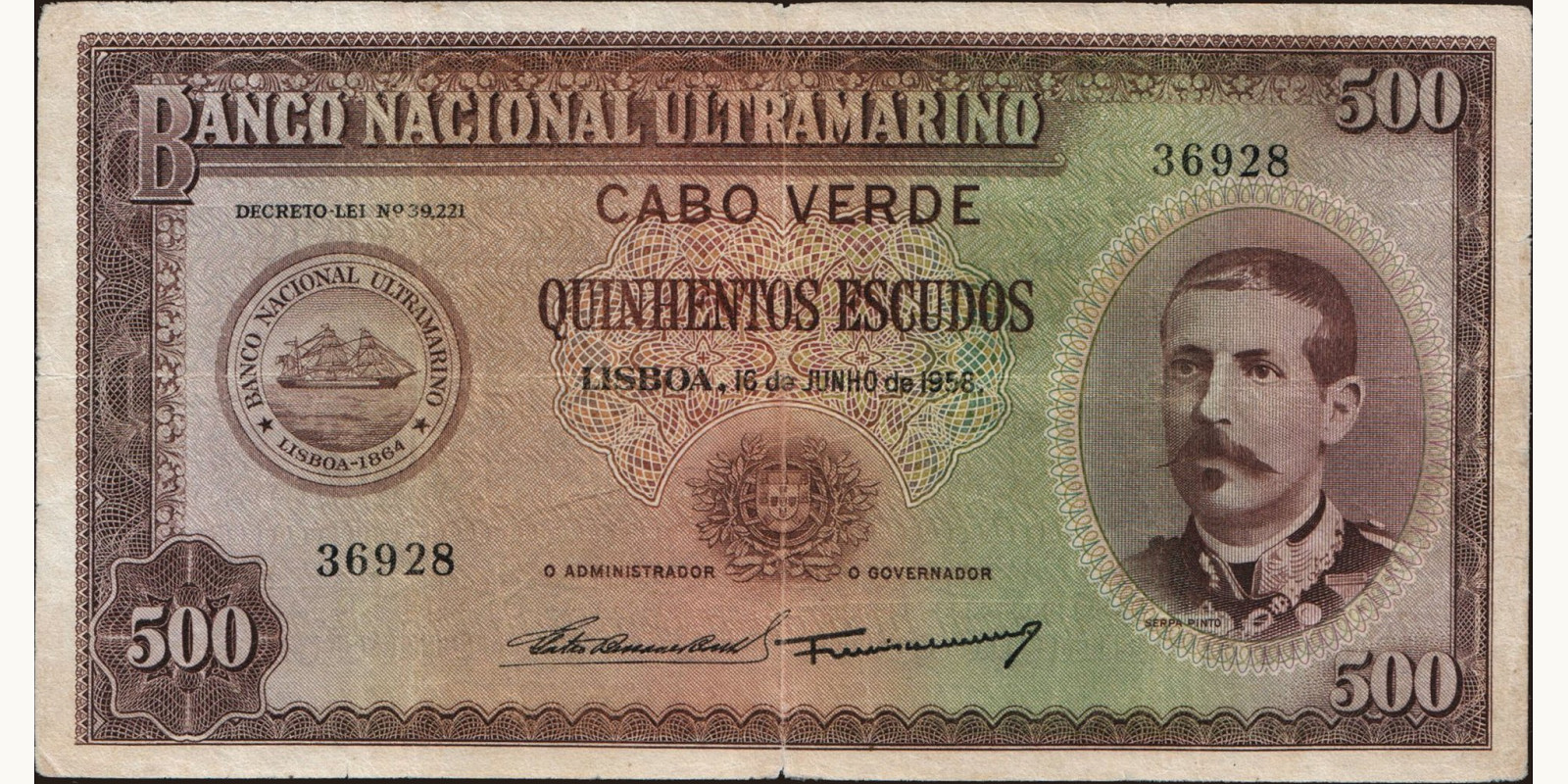 500 escudos Кабо-Верде 1958 — Лицевая сторона