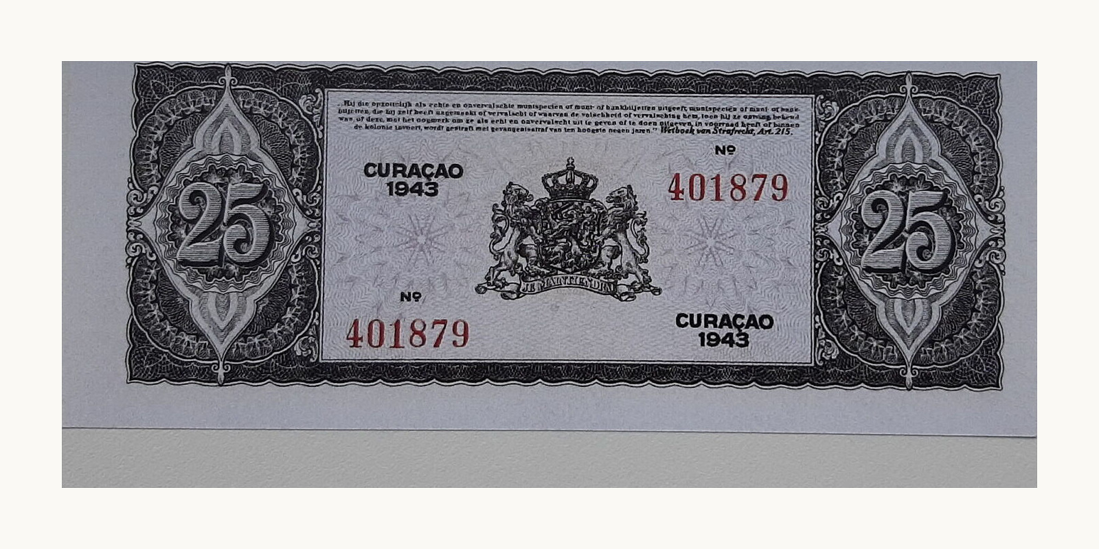 25 gulden Curacao 1943 — Back side