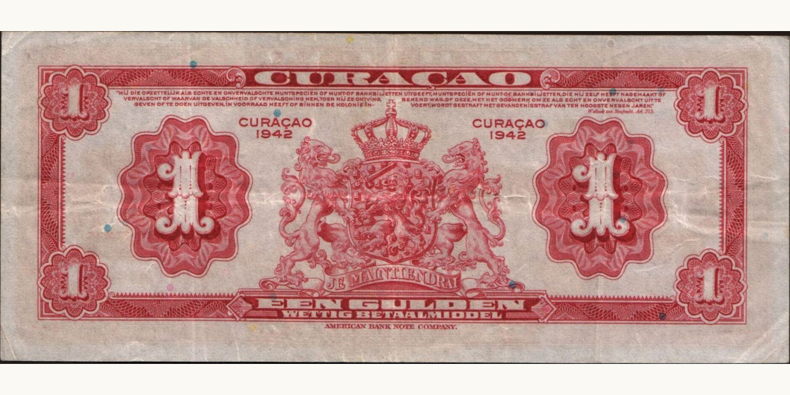 1 gulden Кюрасао 1942 — Оборотная сторона