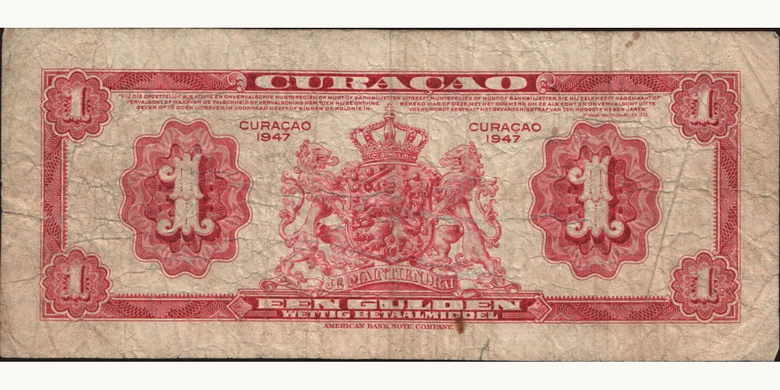 1 gulden Curacao 1947 — Back side
