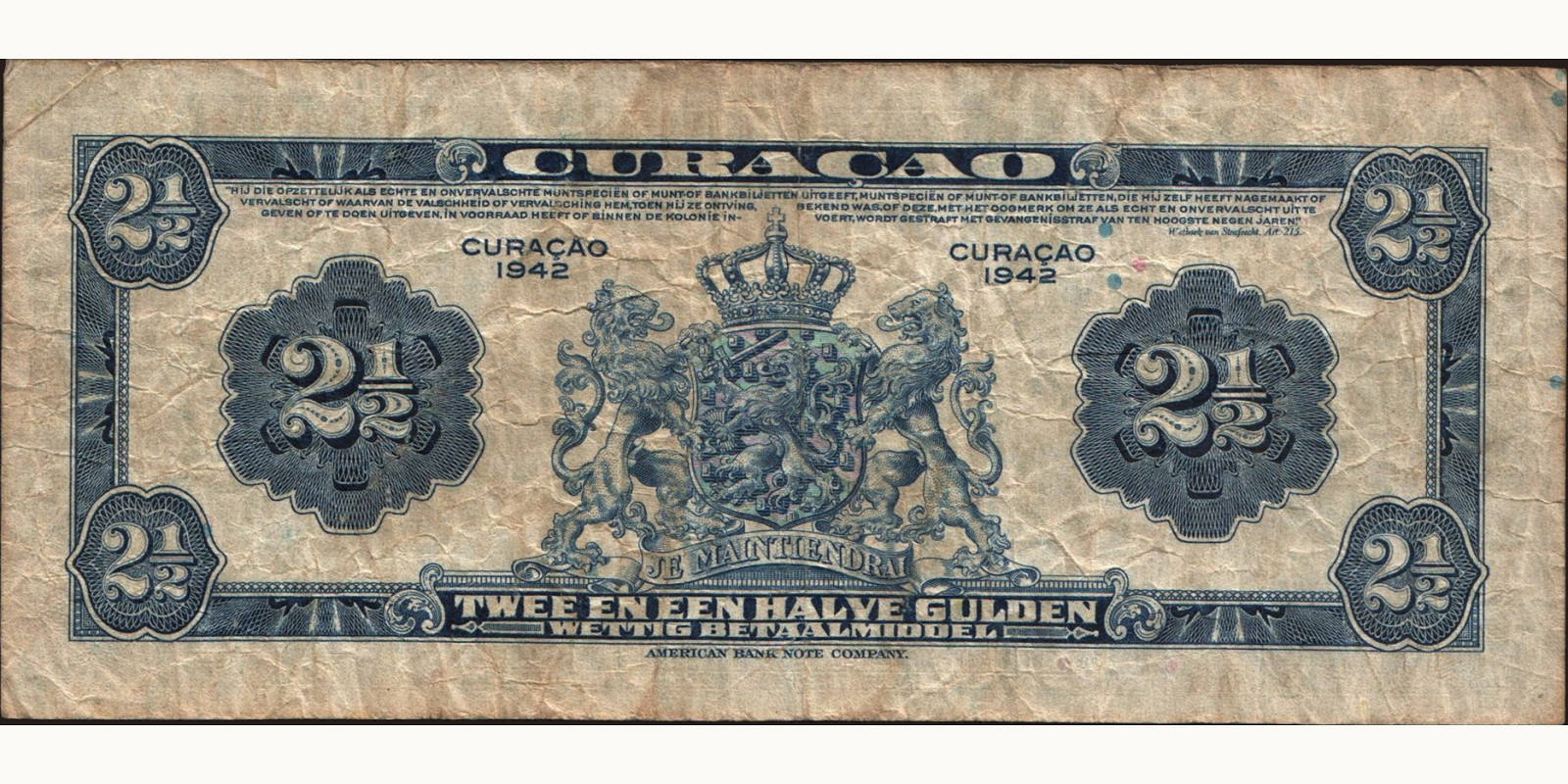 2 gulden Кюрасао 1942 — Оборотная сторона