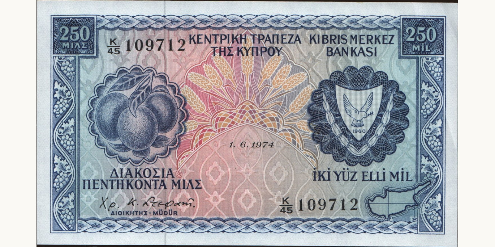 250 mils Cyprus 1974 — Front side