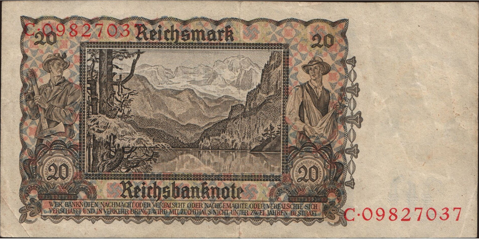 20 mark Германия 1939 — Оборотная сторона