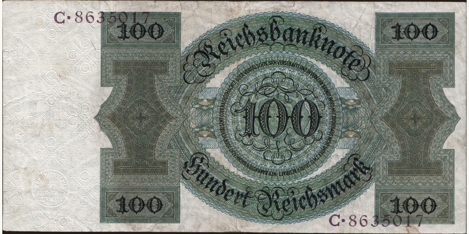100 mark Germany 1924 — Back side