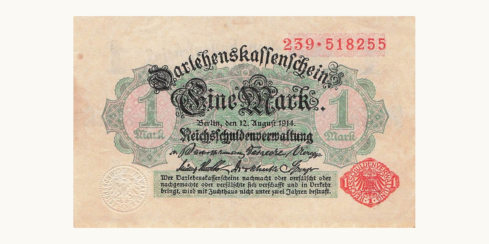 1 Mark Germany 1914 — Front side