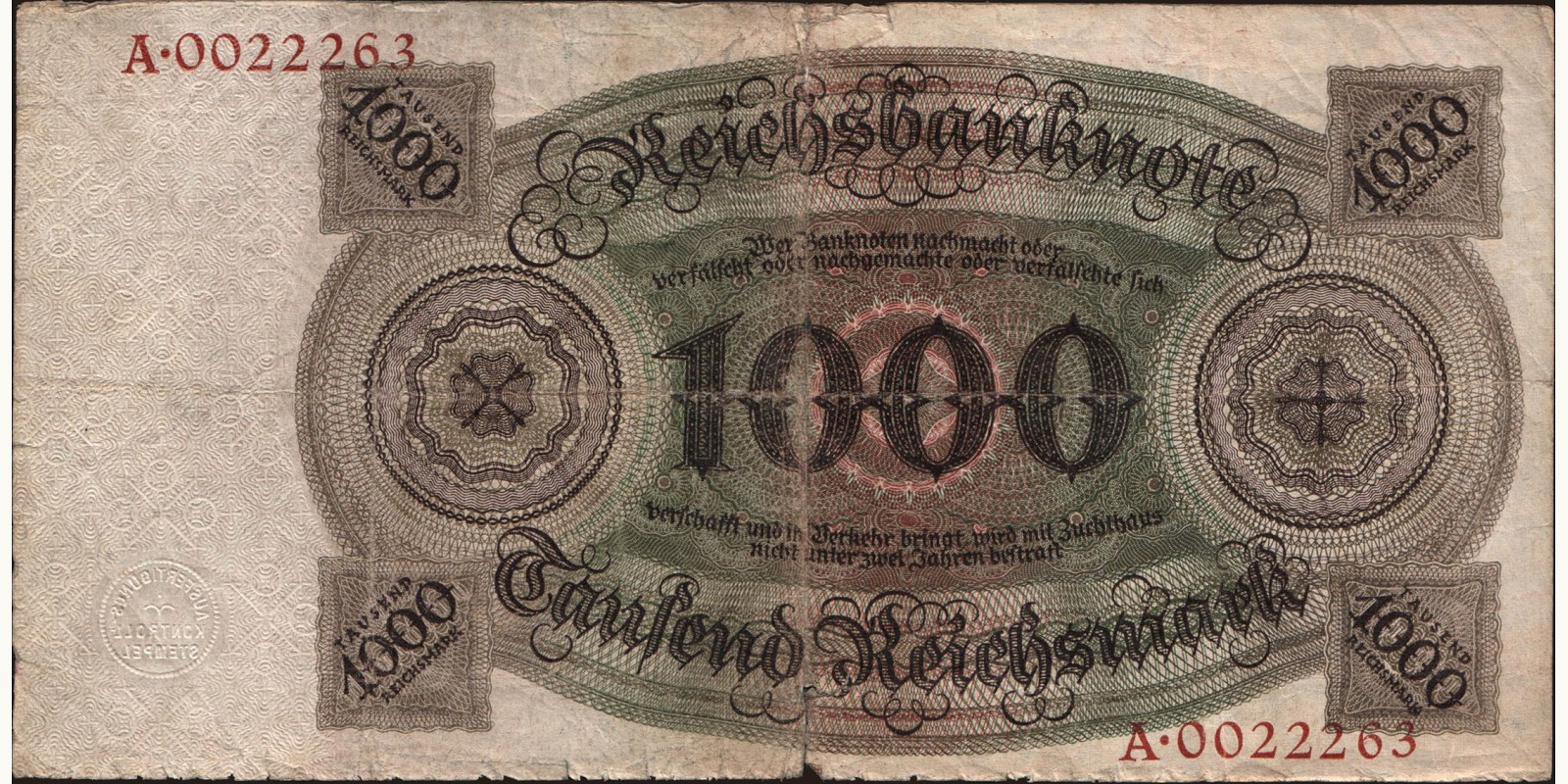 1000 mark Germany 1924 — Back side