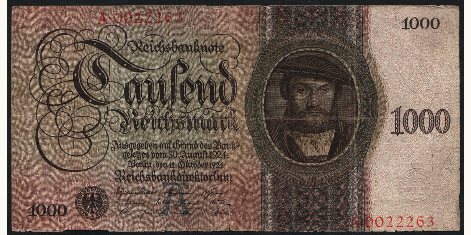 1000 mark Germany 1924 — Front side