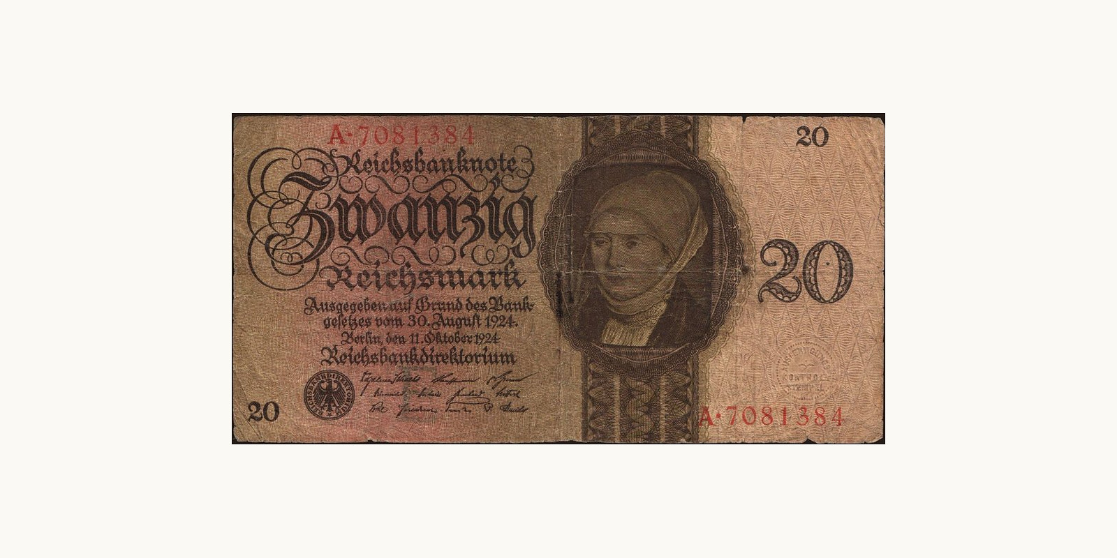 20 mark Germany 1924 — Front side