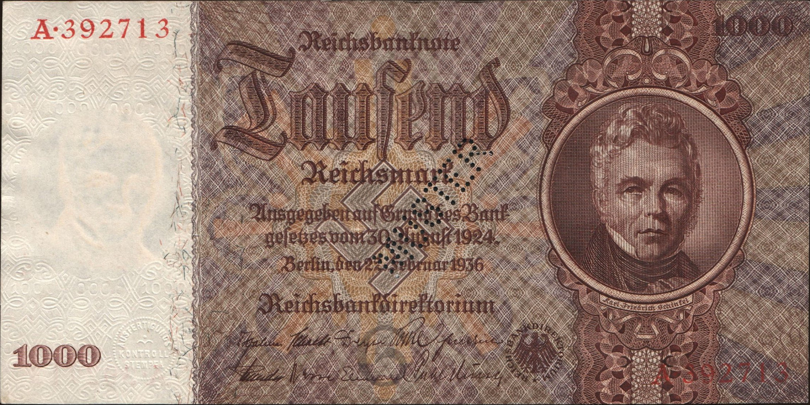 1000 mark Германия 1936 — Лицевая сторона