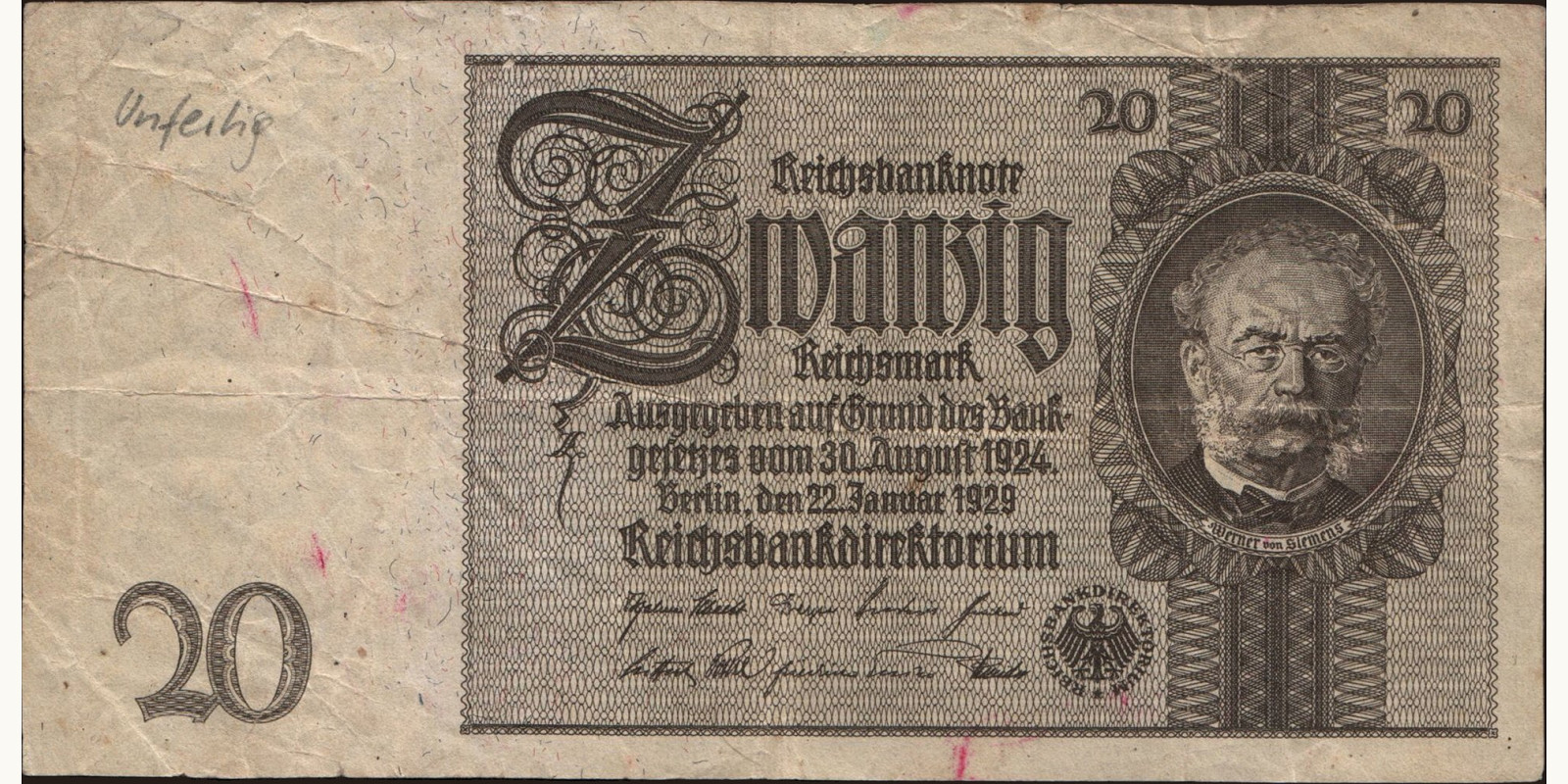 20 mark Германия 1929 — Лицевая сторона