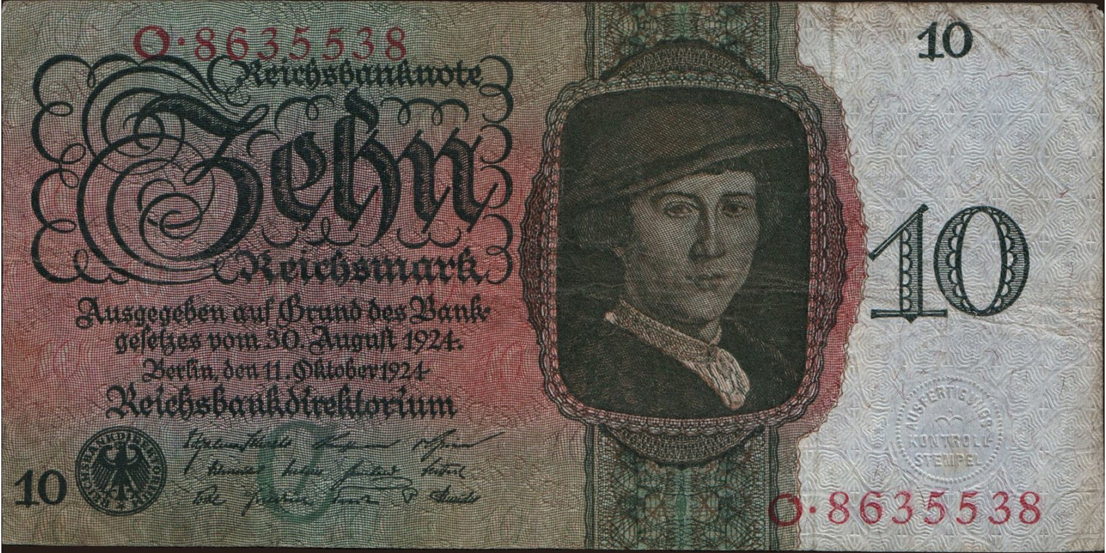 10 mark Германия 1924 — Лицевая сторона