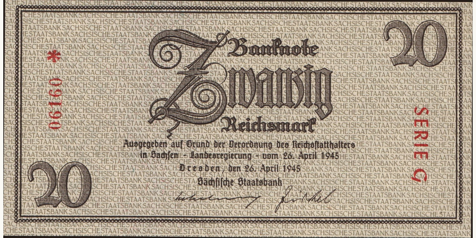 20 mark Германия 1945 — Лицевая сторона