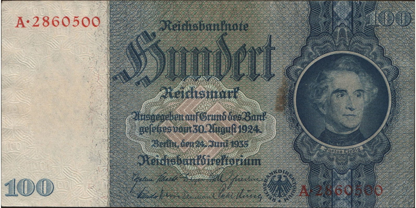 100 mark Германия 1935 — Лицевая сторона