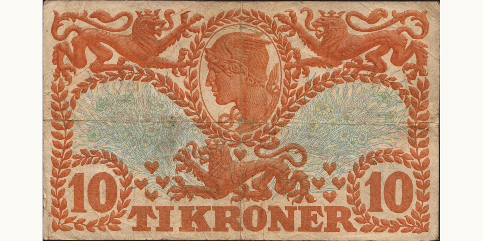 10 krone Denmark 1921 — Back side