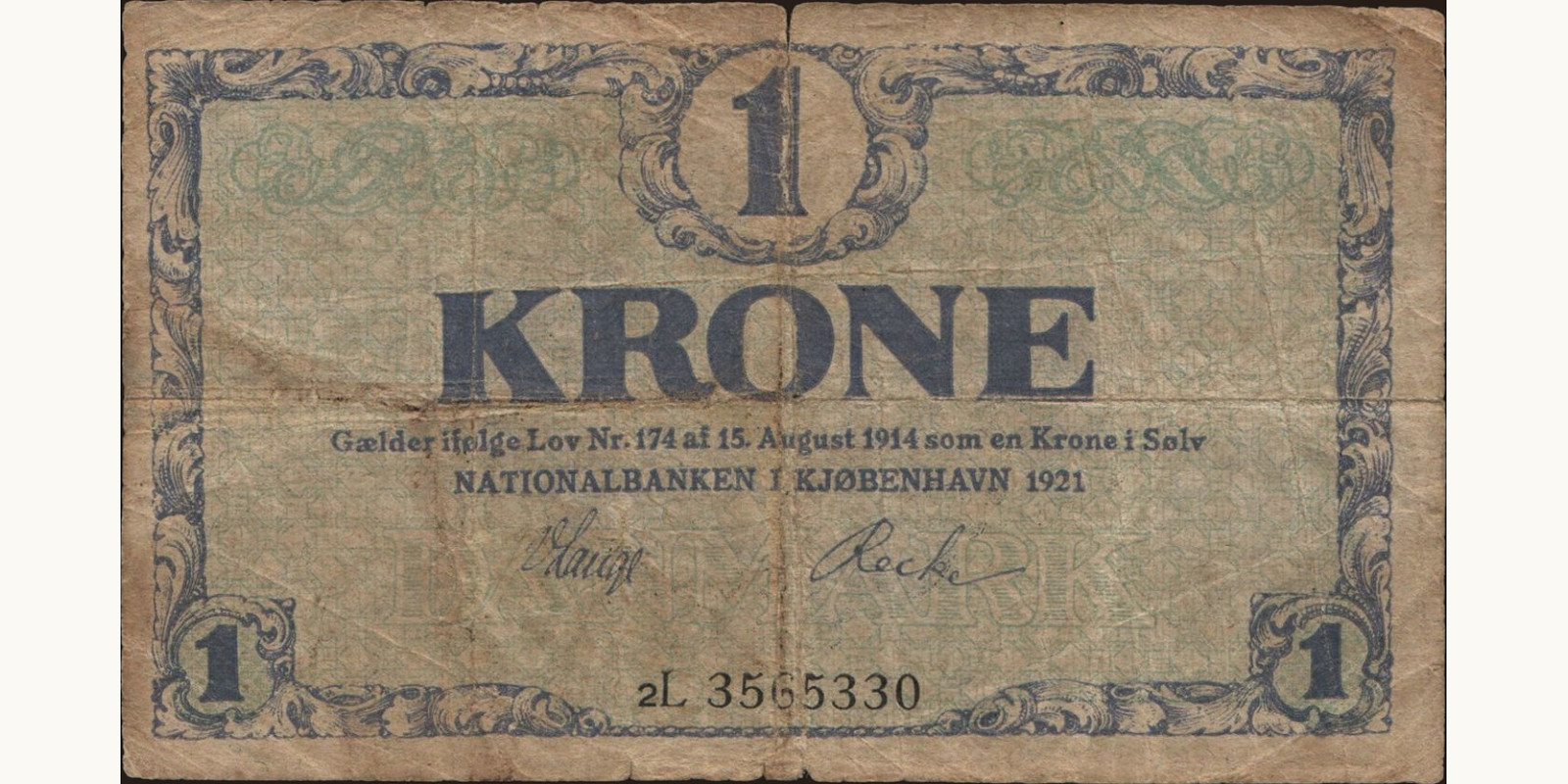 1 krone Дания 1921 — Лицевая сторона