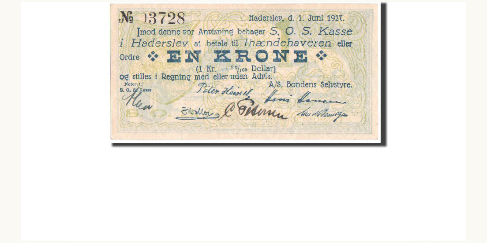 1 krone Дания 1927 — Лицевая сторона