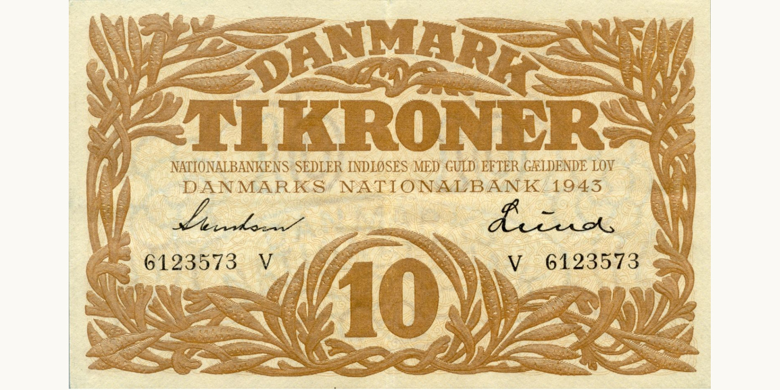 10 kroner Дания 1943 — Лицевая сторона