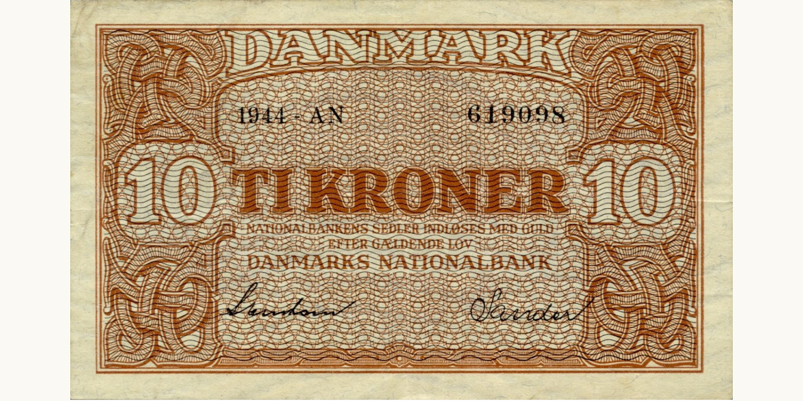 10 kroner Дания 1944 — Лицевая сторона