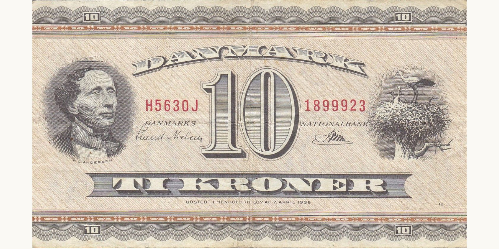 10 kroner Дания 1954 — Лицевая сторона