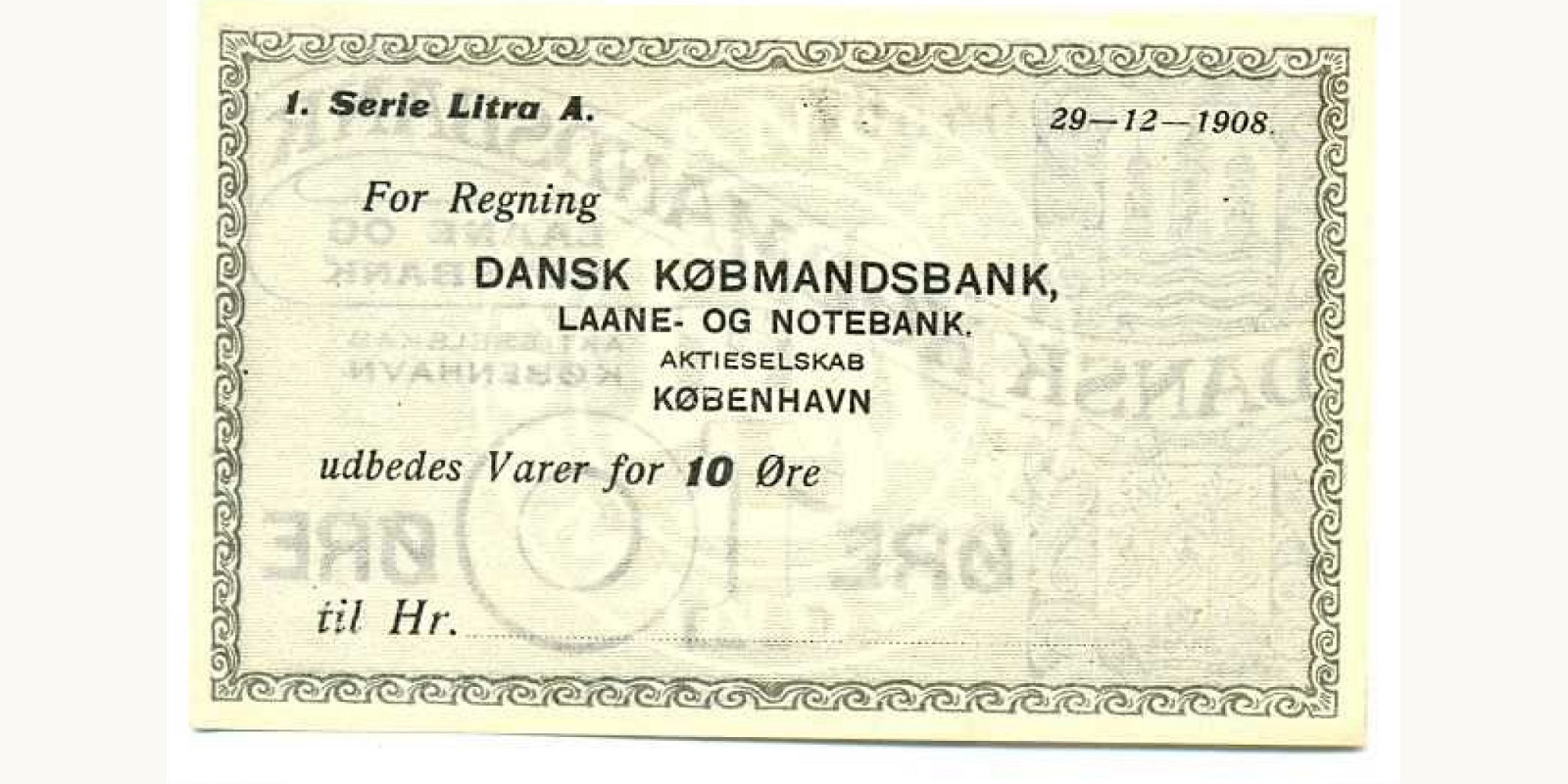 10 ore Denmark 1908 — Back side
