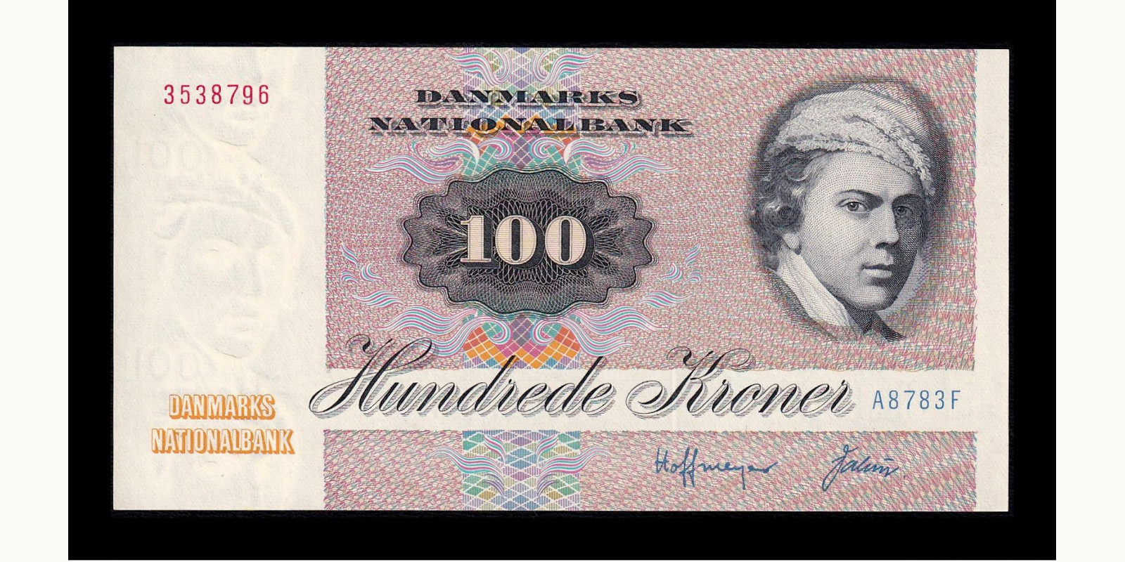 100 kroner Дания 1978 — Лицевая сторона