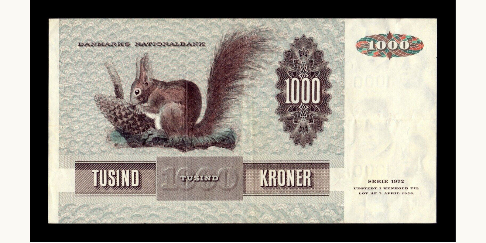 1000 kroner Denmark 1977 — Back side