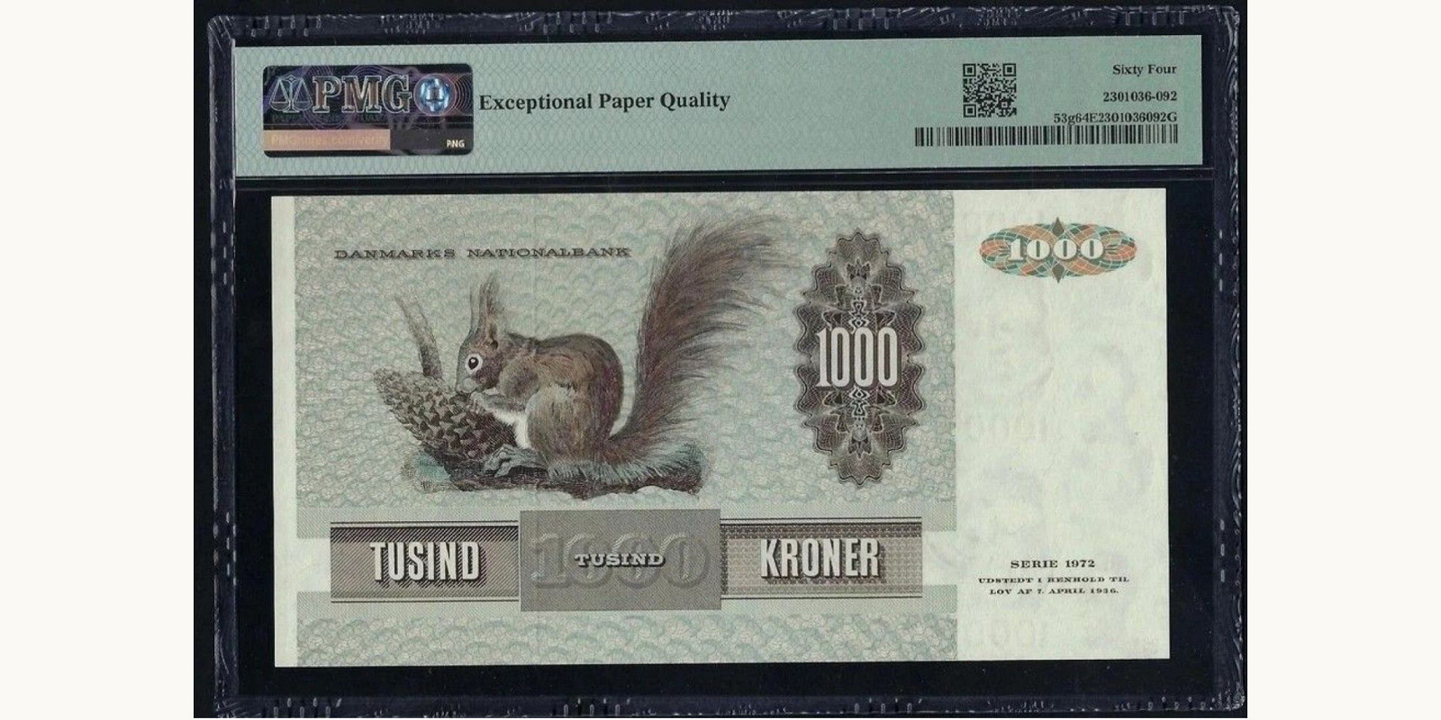 1000 kroner Дания 1992 — Оборотная сторона
