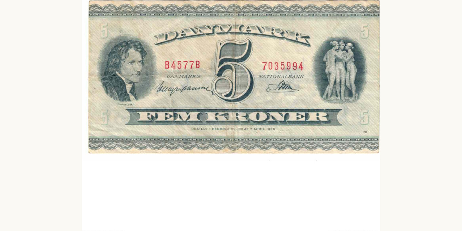 5 kroner Denmark 1936 — Front side