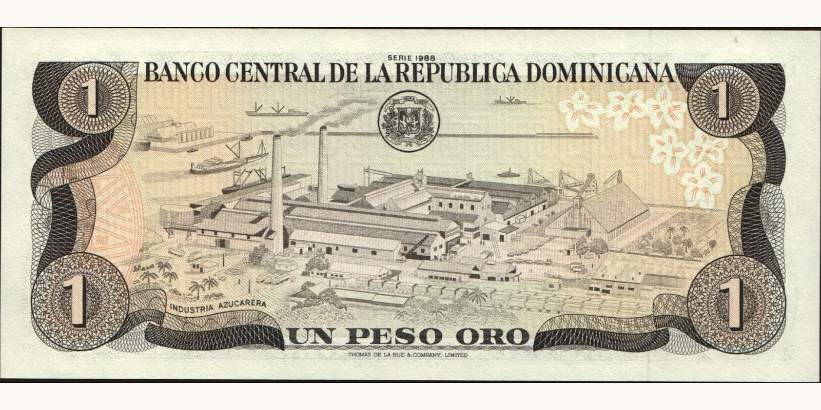 1 pesos Dominican Republic 1988 — Back side