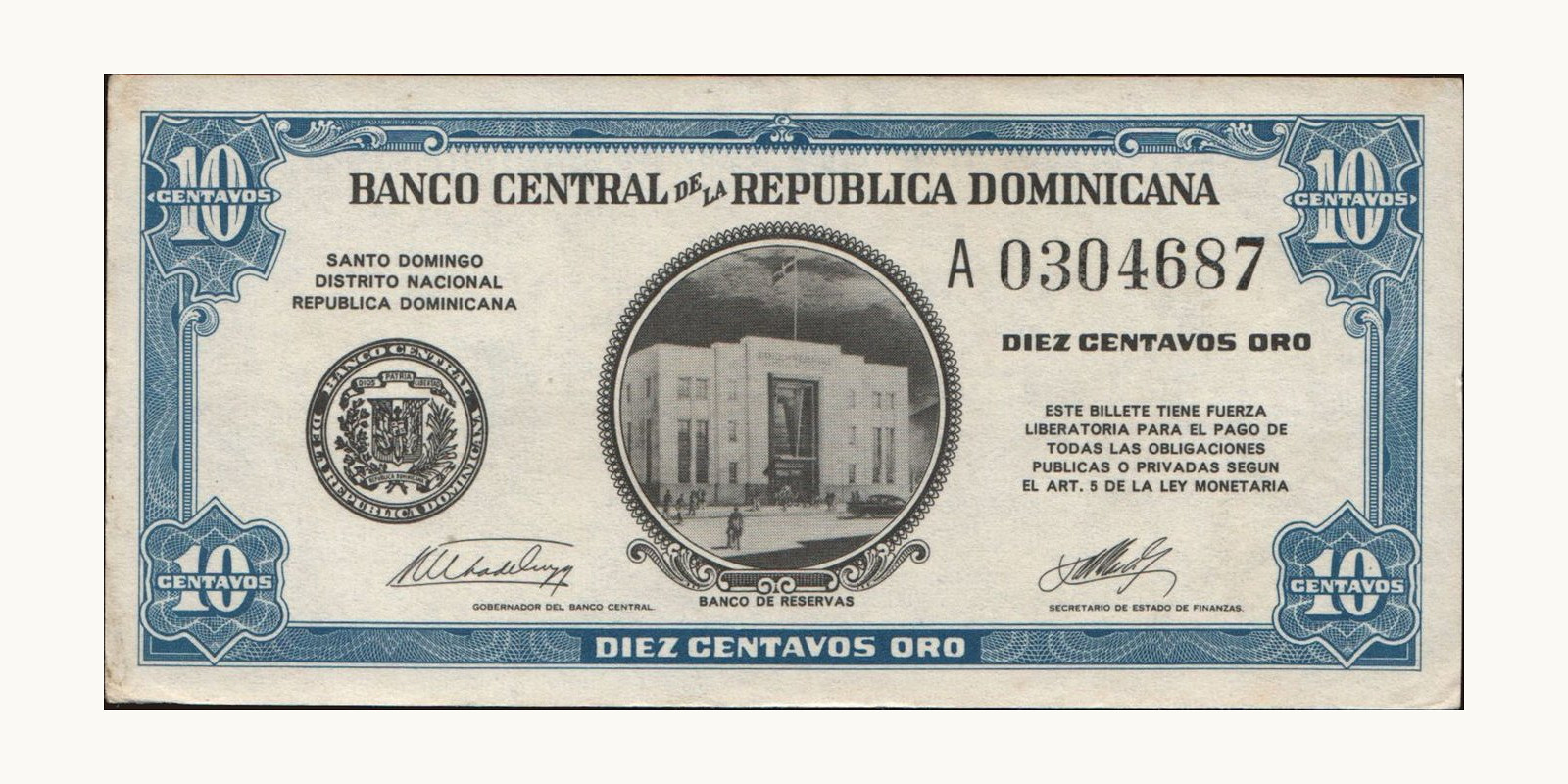 10 centavos Доминиканская Республика 1961 — Лицевая сторона