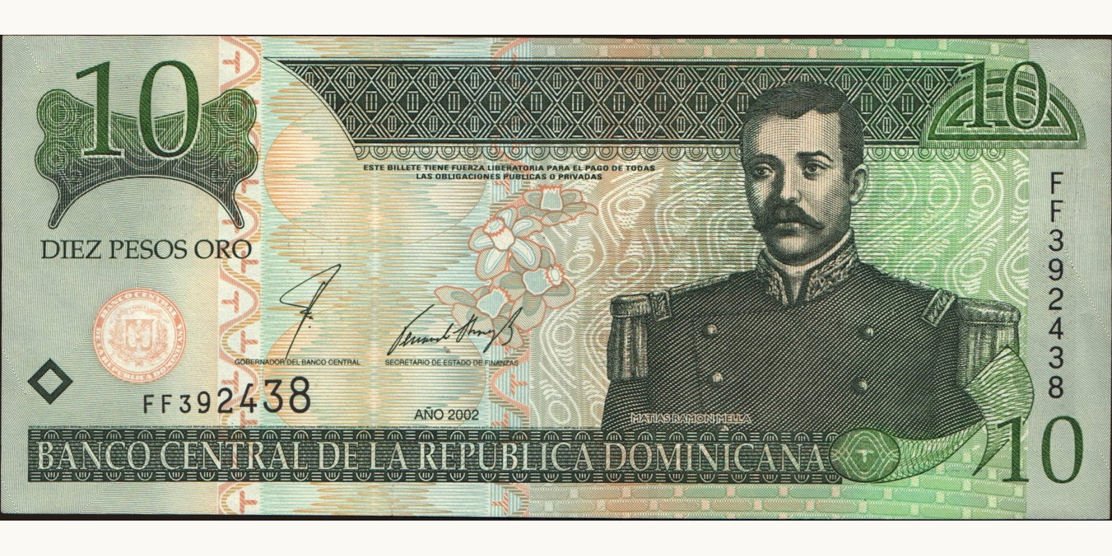 10 pesos Доминиканская Республика 2002 — Лицевая сторона